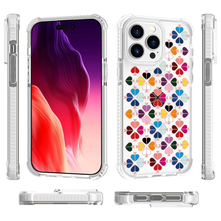 For iPhone 14 Pro Acrylic Four-Corner Shockproof Heart Pattern Magnetic Phone Case