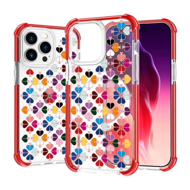 For iPhone 14 Pro Acrylic Four-Corner Shockproof Heart Pattern Magnetic Phone Case