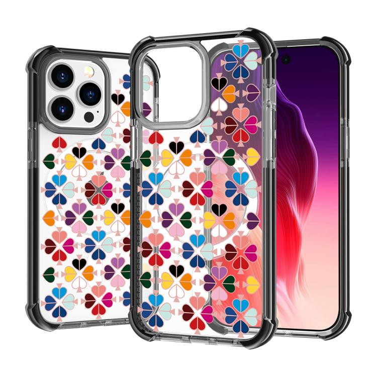 For iPhone 14 Pro Max Acrylic Four-Corner Shockproof Heart Pattern Magnetic Phone Case