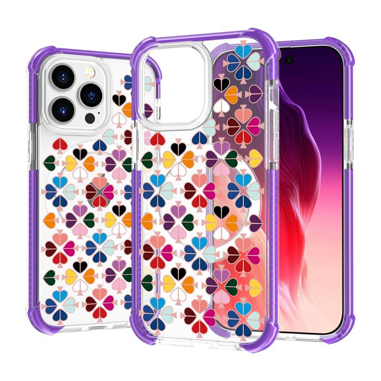 For iPhone 14 Pro Max Acrylic Four-Corner Shockproof Heart Pattern Magnetic Phone Case