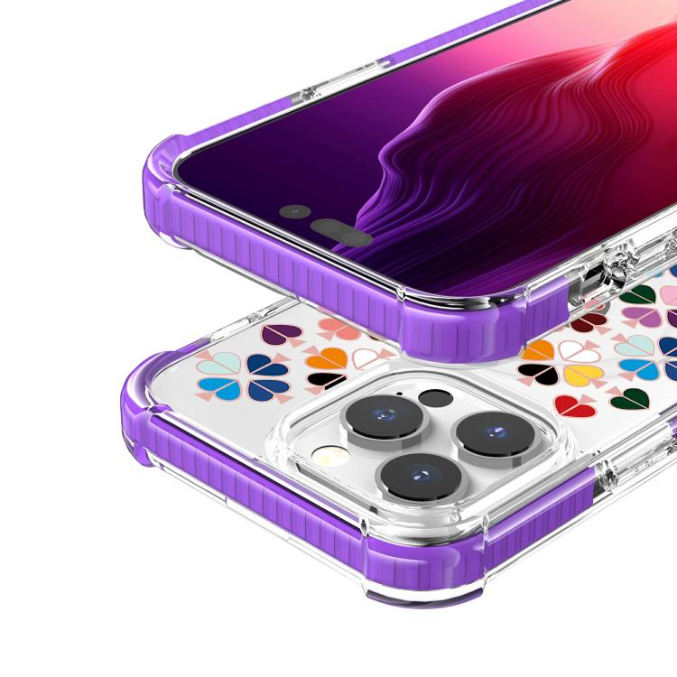 For iPhone 14 Pro Max Acrylic Four-Corner Shockproof Heart Pattern Magnetic Phone Case