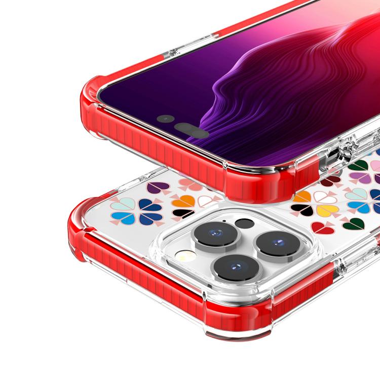 For iPhone 14 Pro Max Acrylic Four-Corner Shockproof Heart Pattern Magnetic Phone Case