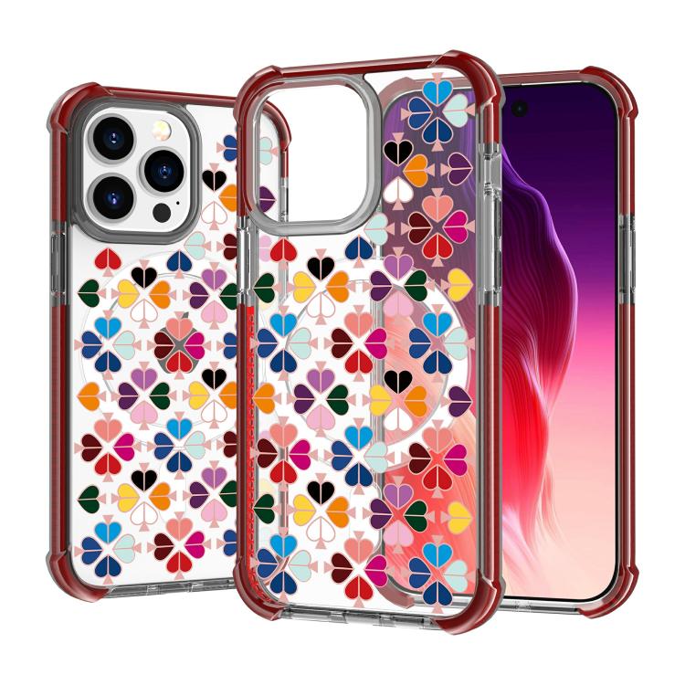 For iPhone 14 Pro Max Acrylic Four-Corner Shockproof Heart Pattern Magnetic Phone Case
