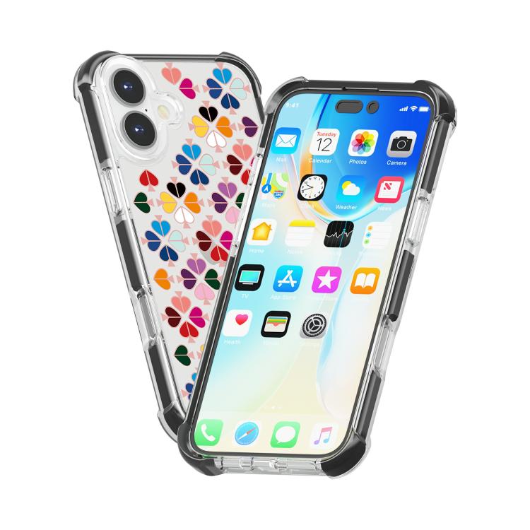 For iPhone 16 Plus Acrylic Four-Corner Shockproof Heart Pattern Phone Case