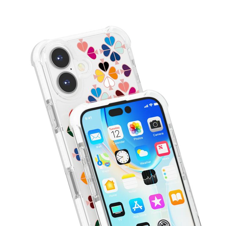 For iPhone 16 Plus Acrylic Four-Corner Shockproof Heart Pattern Phone Case