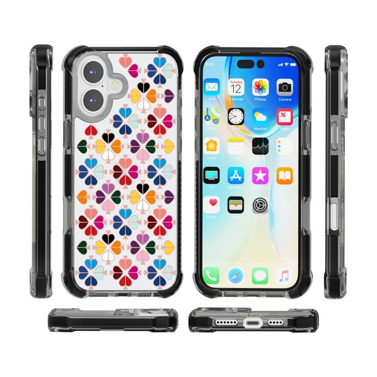 For iPhone 16 Acrylic Four-Corner Shockproof Heart Pattern Phone Case