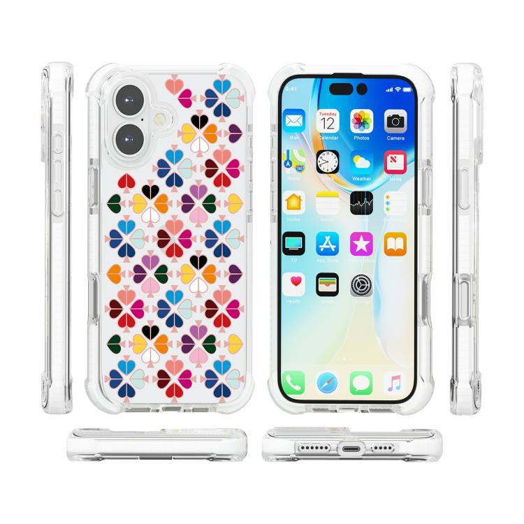 For iPhone 16 Acrylic Four-Corner Shockproof Heart Pattern Phone Case