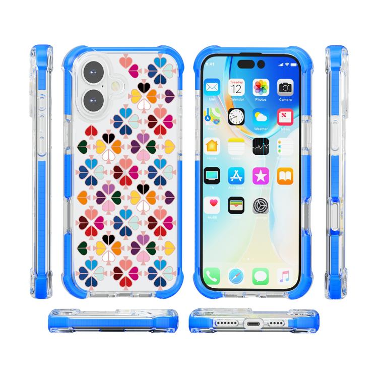 For iPhone 16 Acrylic Four-Corner Shockproof Heart Pattern Phone Case