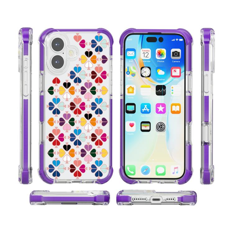 For iPhone 16 Acrylic Four-Corner Shockproof Heart Pattern Phone Case