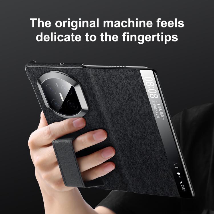 For Huawei Mate X7 SULADA Smart Series Wristband Holder Smart View Window Genuine Leather Phone Case