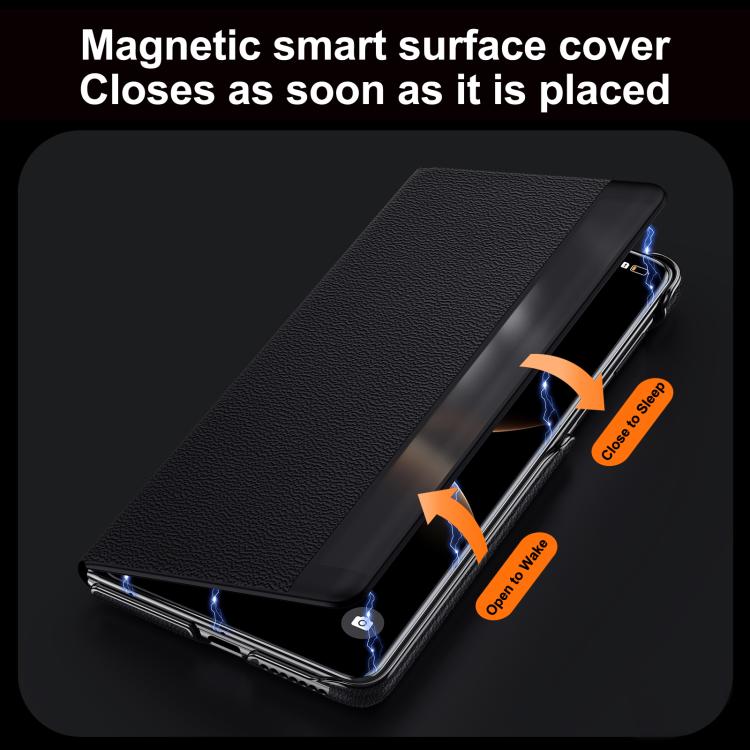 For Huawei Mate X7 SULADA Smart Series Wristband Holder Smart View Window Genuine Leather Phone Case