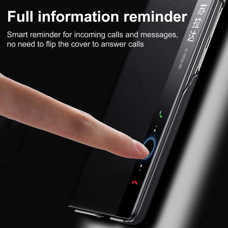 For Huawei Mate X7 SULADA Smart Series Wristband Holder Smart View Window Genuine Leather Phone Case