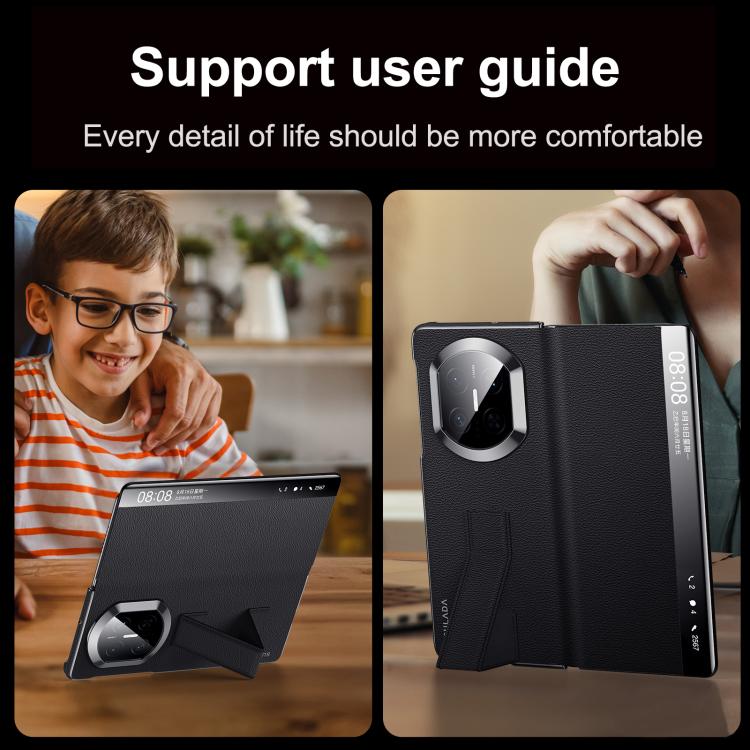 For Huawei Mate X7 SULADA Smart Series Wristband Holder Smart View Window Genuine Leather Phone Case