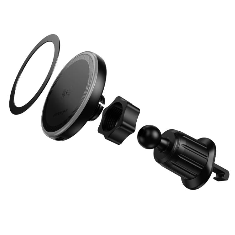 Borofone BH224 Flash Ring Magnetic Wireless Fast Charger Car Air Outlet Holder - Black