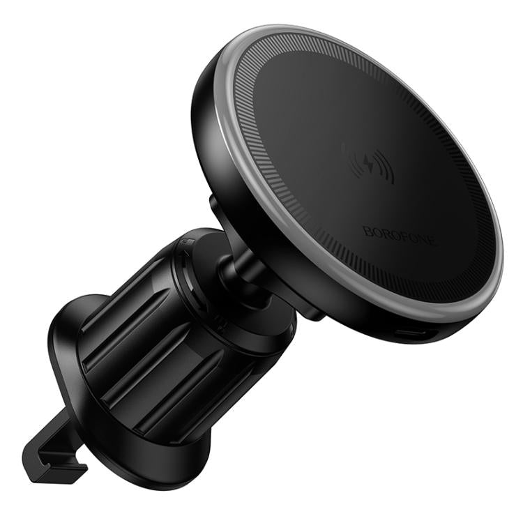 Borofone BH224 Flash Ring Magnetic Wireless Fast Charger Car Air Outlet Holder - Black
