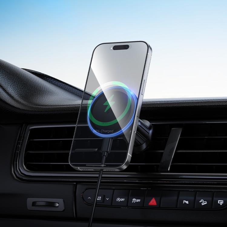 Borofone BH224 Flash Ring Magnetic Wireless Fast Charger Car Air Outlet Holder - Black