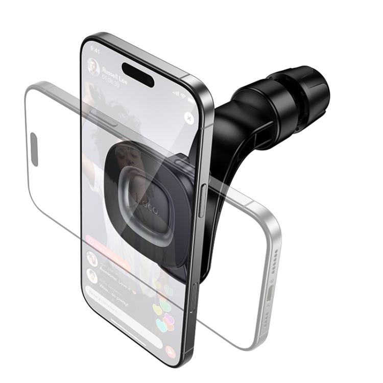 hoco H99 Crown Ring Magnetic Car Headrest Phone Holder with Hook - Black