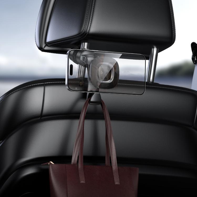 hoco H99 Crown Ring Magnetic Car Headrest Phone Holder with Hook - Black