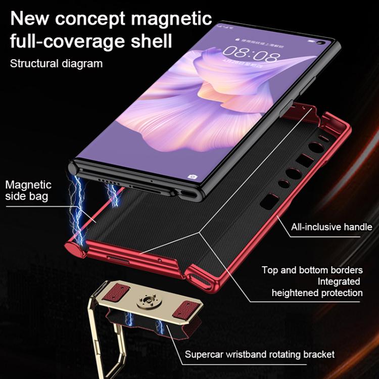 For Huawei Mate Xs 2 GKK Magnetic Folding Vegan Leather Phone Case with Supercar Wristband Rotating Holder