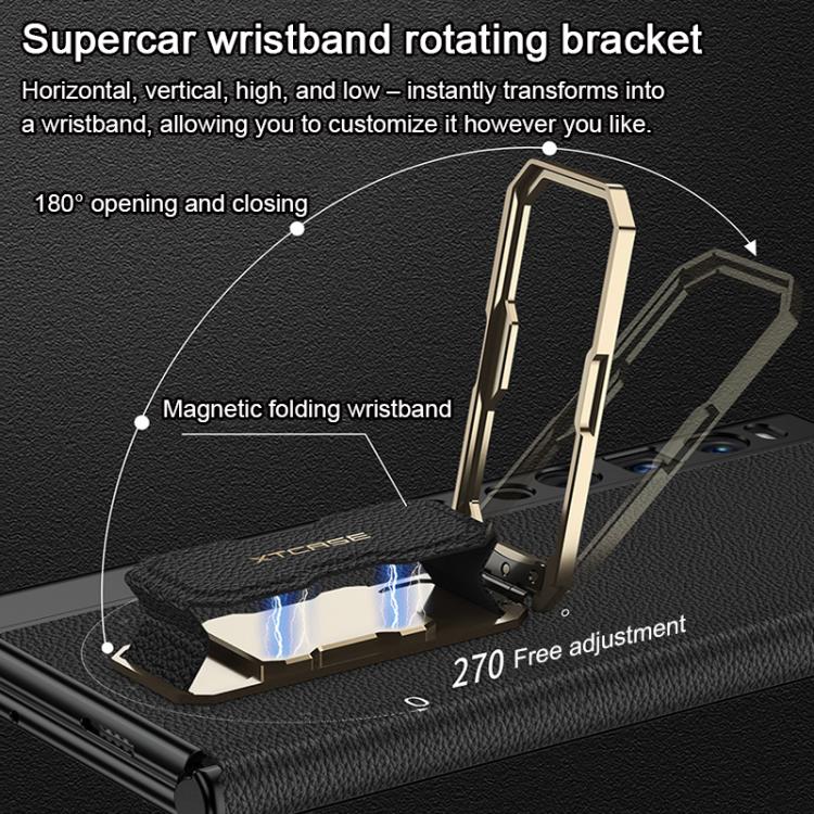 For Huawei Mate Xs 2 GKK Magnetic Folding Vegan Leather Phone Case with Supercar Wristband Rotating Holder