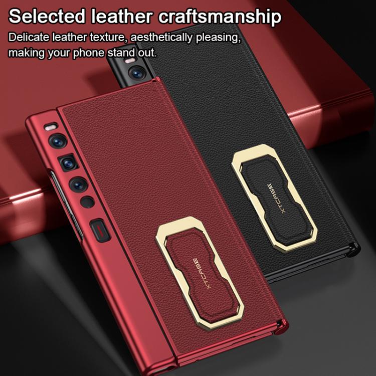 For Huawei Mate Xs 2 GKK Magnetic Folding Vegan Leather Phone Case with Supercar Wristband Rotating Holder