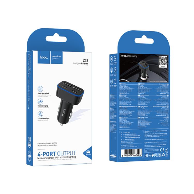 hoco Z63 Barry USB-A x 2 and Type-C x 2 Four Port Car Charger - Black