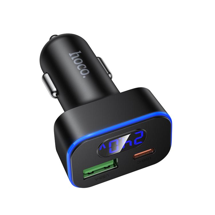 hoco Z63B Barry 48W QC3.0 USB-A and PD30W Type-C Digital Display Car Charger - Black