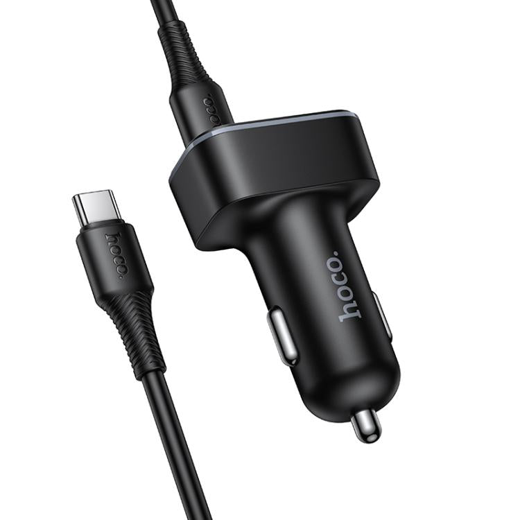 hoco Z63B Barry 48W QC3.0 USB-A and PD30W Type-C Digital Display Car Charger with 1m Type-C to Type-C Cable - Black