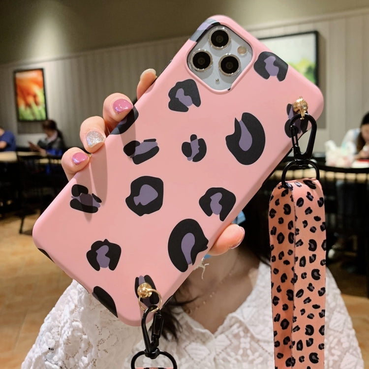 For iPhone 11 Pro Leopard Crossbody Shockproof TPU Case with Lanyard