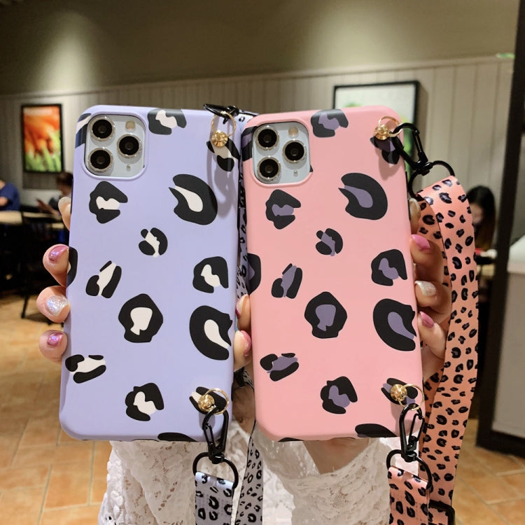 For iPhone 11 Pro Leopard Crossbody Shockproof TPU Case with Lanyard