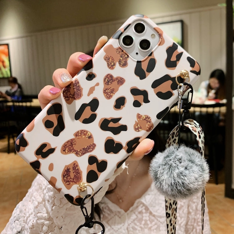 For iPhone 11 Pro Max Leopard Crossbody Shockproof TPU Case with Lanyard