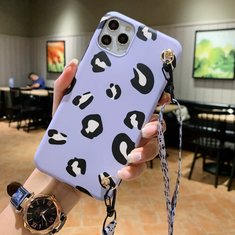 For iPhone 11 Pro Max Leopard Crossbody Shockproof TPU Case with Lanyard