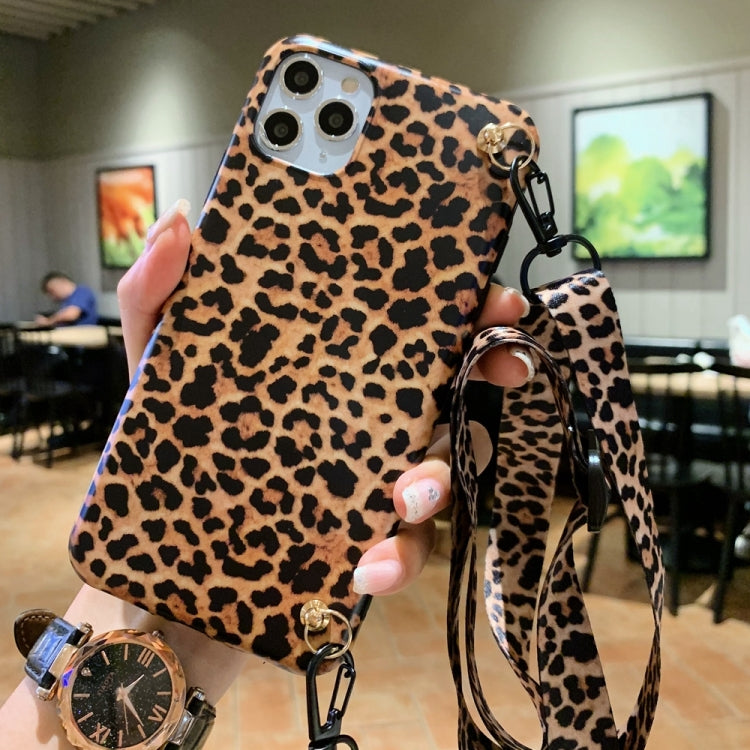 For iPhone 11 Pro Max Leopard Crossbody Shockproof TPU Case with Lanyard