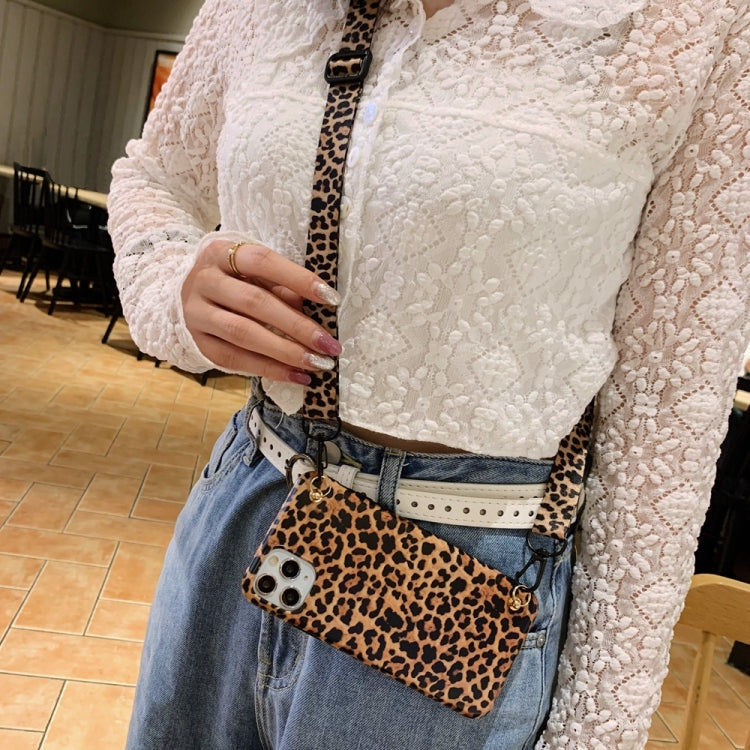 For iPhone 11 Pro Max Leopard Crossbody Shockproof TPU Case with Lanyard