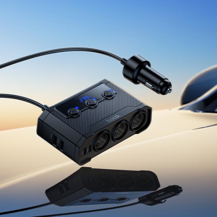 hoco Z64 Anshun 240W 3 in 1 Digital Display Cigarette Lighter Car Charger - Black