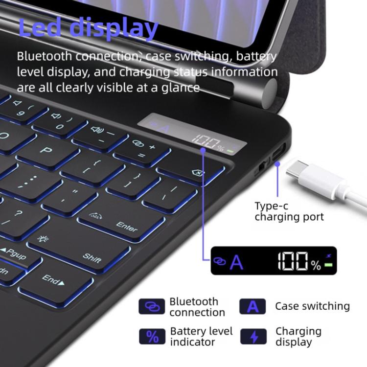 For Xiaomi Poco Pad X1 / Pad 8 / 8 Pro Floating Magnetic Bluetooth Keyboard Leather Tablet Case - Black