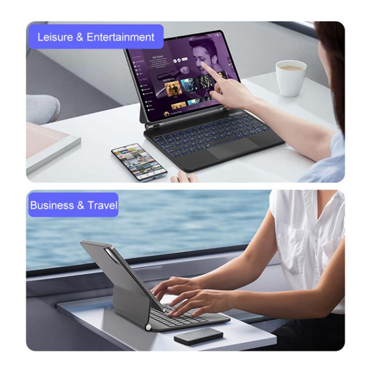 For Xiaomi Poco Pad X1 / Pad 8 / 8 Pro Floating Magnetic Bluetooth Keyboard Leather Tablet Case - Black