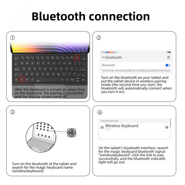 For Xiaomi Poco Pad X1 / Pad 8 / 8 Pro Floating Magnetic Bluetooth Keyboard Leather Tablet Case - Black