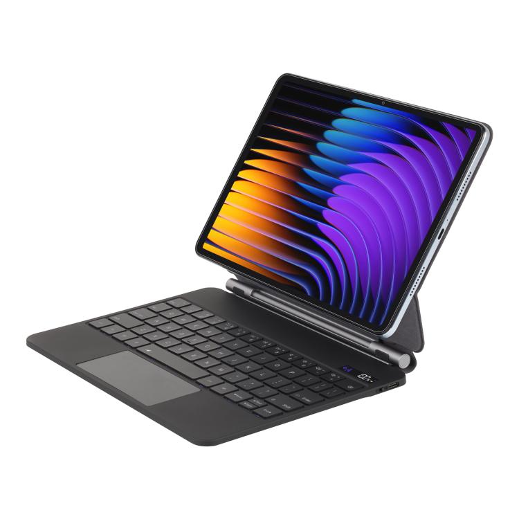 For Xiaomi Poco Pad X1 / Pad 8 / 8 Pro Floating Magnetic Bluetooth Keyboard Leather Tablet Case - Black