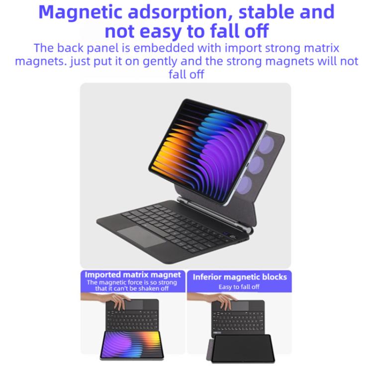 For Xiaomi Poco Pad X1 / Pad 8 / 8 Pro Floating Magnetic Bluetooth Keyboard Leather Tablet Case - Black