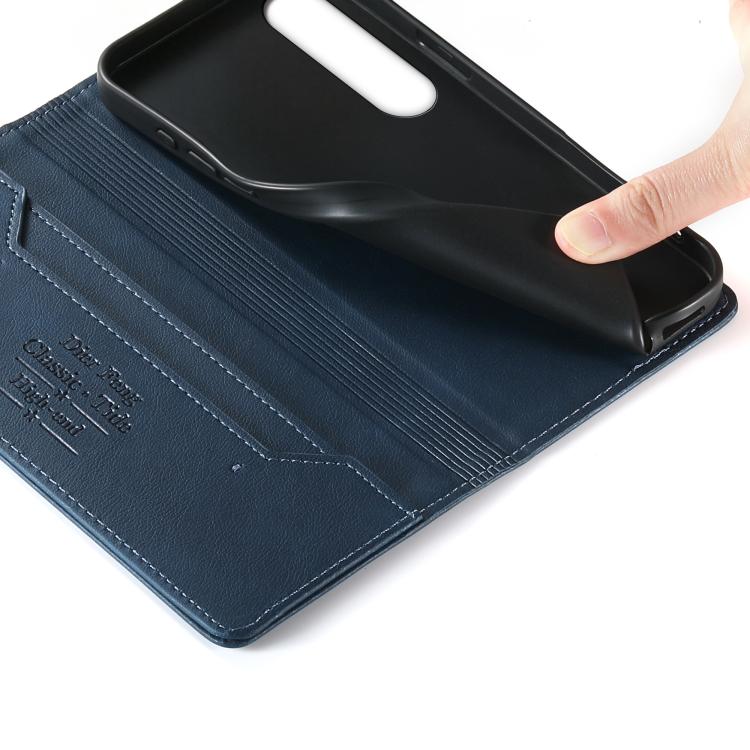 For Sony Xperia 1 V Dierfeng Metal Snap Magnetic RFID Vegan Leather Phone Case