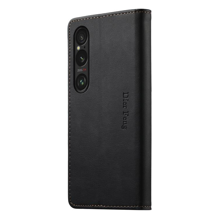For Sony Xperia 1 VI Dierfeng Metal Snap Magnetic RFID Vegan Leather Phone Case