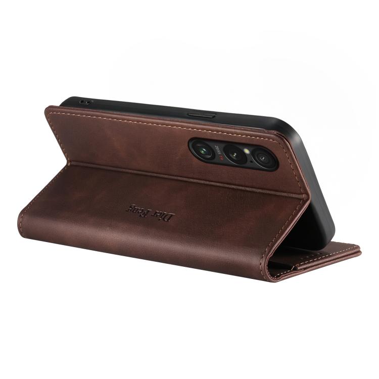 For Sony Xperia 1 VI Dierfeng Metal Snap Magnetic RFID Vegan Leather Phone Case