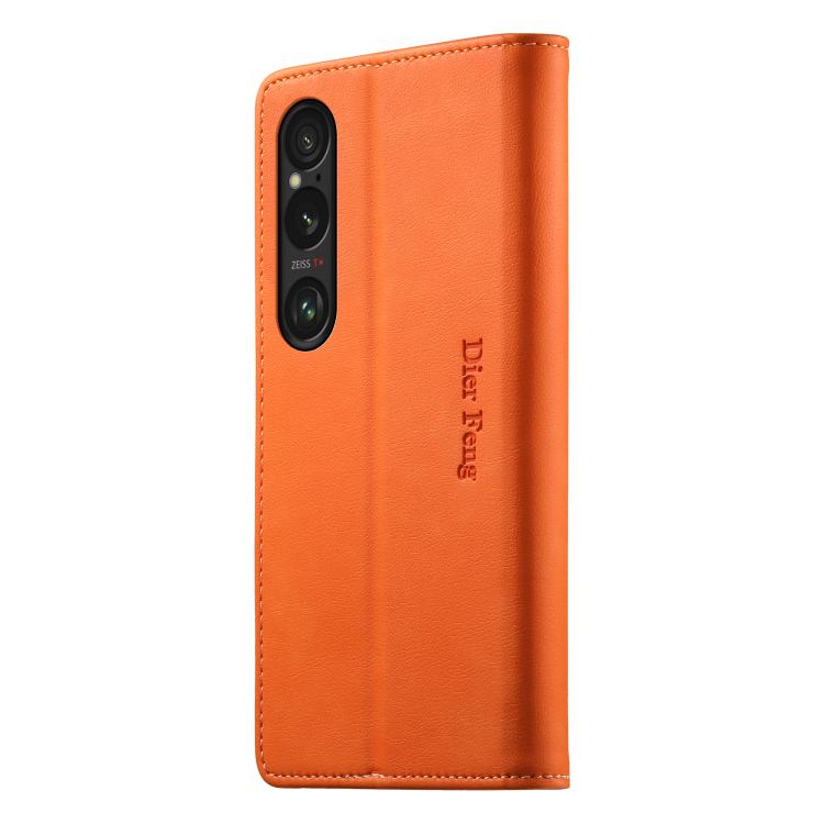For Sony Xperia 1 VI Dierfeng Metal Snap Magnetic RFID Vegan Leather Phone Case