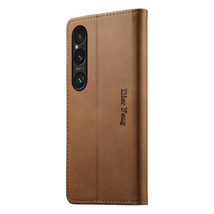 For Sony Xperia 1 VI Dierfeng Metal Snap Magnetic RFID Vegan Leather Phone Case