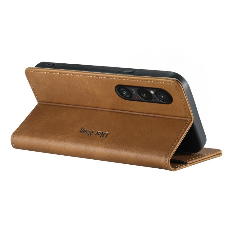 For Sony Xperia 1 VI Dierfeng Metal Snap Magnetic RFID Vegan Leather Phone Case