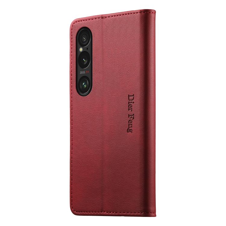 For Sony Xperia 1 VI Dierfeng Metal Snap Magnetic RFID Vegan Leather Phone Case