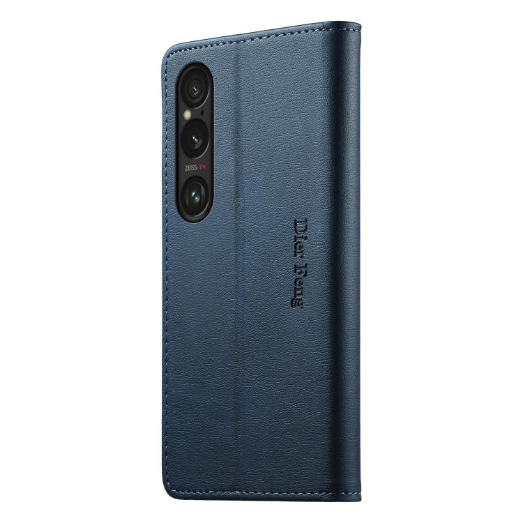 For Sony Xperia 1 VI Dierfeng Metal Snap Magnetic RFID Vegan Leather Phone Case