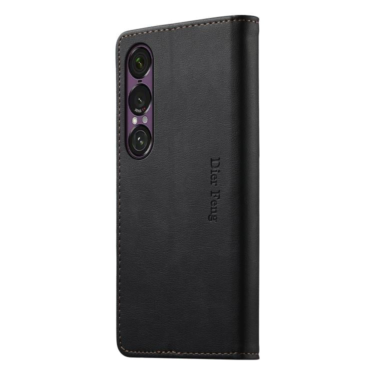 For Sony Xperia 1 VII Dierfeng Metal Snap Magnetic RFID Vegan Leather Phone Case