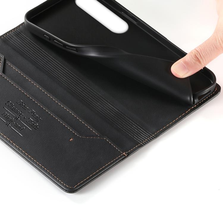 For Sony Xperia 1 VII Dierfeng Metal Snap Magnetic RFID Vegan Leather Phone Case